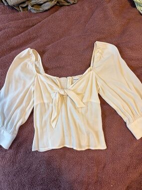 Reformation Cream Tie-Front Peasant Blouse